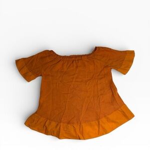 Terzo Millennio Orange Linen Peasant Blouse Made in Italy Ruffle Hem Boho Top L